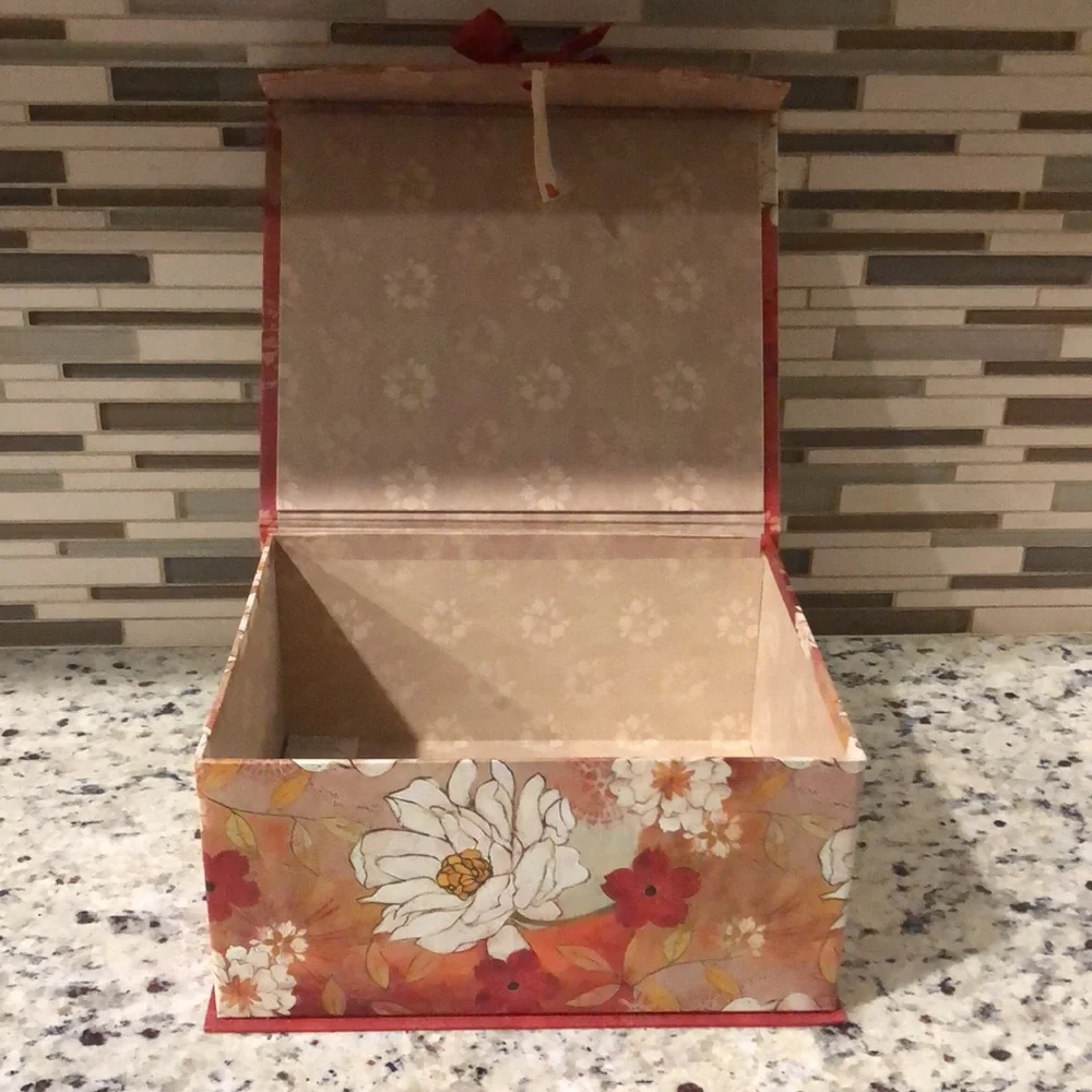 Beautiful Floral Orange Red White Decorative Storage Home Decor Gift Box Keepsak